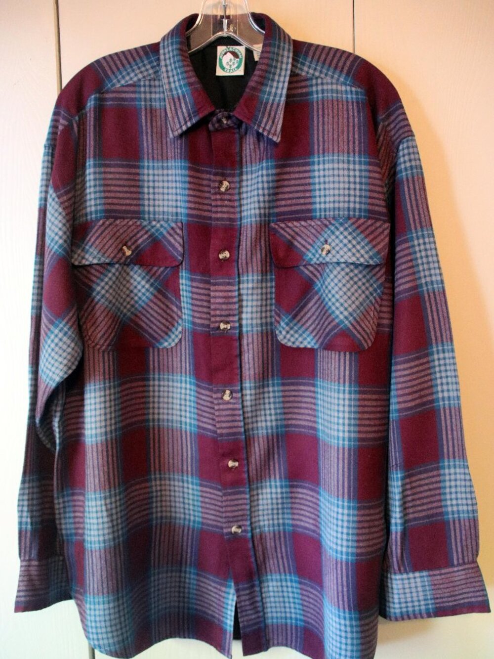 Appalachian Trail Men's Burgundy/Blue Plaid Long Sleeve Flannel Shirt Size L Reg